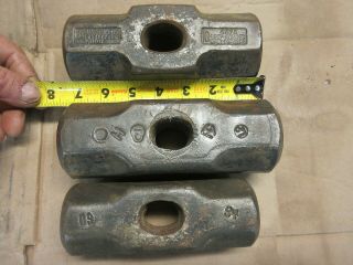 3 Vintage Sledge Hammer Heads 11.  6 Lbs.  10.  2 Lbs.  7.  10 Lbs.  Old Blacksmith Tools