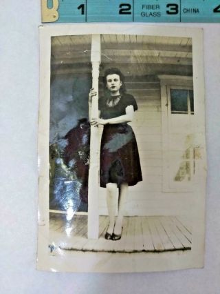 Vintage 1930s - 1940s Photo Of A Woman Standing On A White Porch Ships