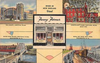 Fanny Farmer Candy Shops In Me & Nh,  Multi - View.  Linen Adv Pc Dated 1945