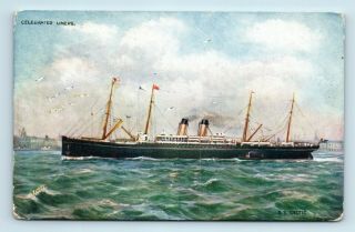 Ss Celtic - White Star Line Ocean Liner Steamship - Tucks Oilette Postcard