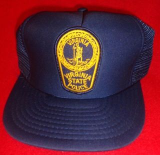 Vintage Virginia State Police Patch Trucker Mesh Snapback Hat Cap Blue