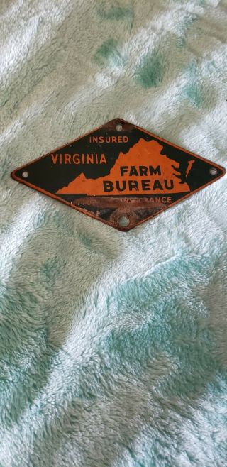 Vintage Metal Sign Insured Farm Bureau Virginia 5 " By 3 "