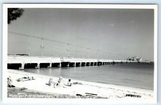 Vintage Rppc Postcard Municipal Pier St Petersburg Florida Bathers Real Photo
