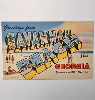 Vtg Large Letters Greetings From Savannah Beach Tybee Island Georgia Postcard
