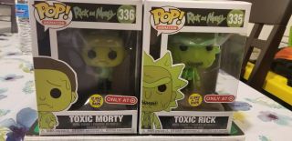Funko Pop 335 & 336 Toxic Rick And Morty Glow In The Dark Target Exclusives
