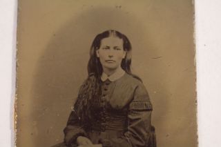 Victorian Young Girl Tinted Photo Tintype Measuring 1.  6 X 2.  5 " Circa 1870 Tt - 130