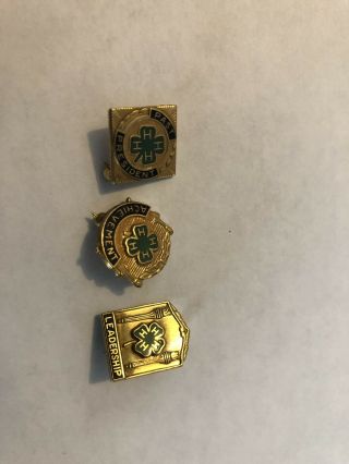 4 H Gold Finished G.  F.  Quanity: 4 Pins Past President,  Achievement,  Leadership
