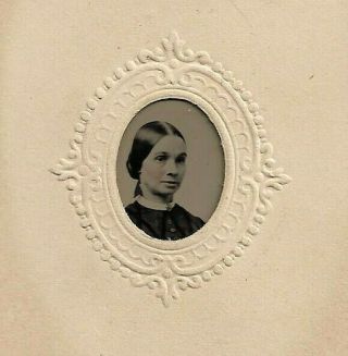 Gem Tintype - Embossed Frame - Young Woman Hair Pulled Up Id Edith Jacoby