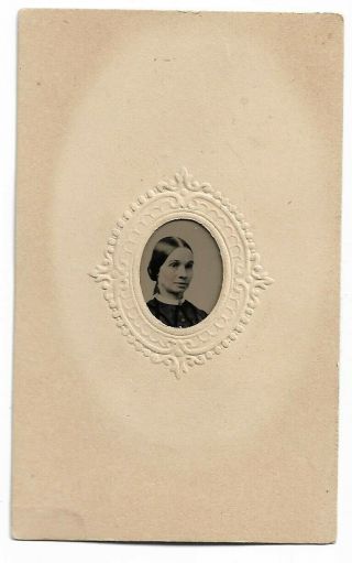 Gem Tintype - Embossed Frame - young woman hair pulled up ID Edith Jacoby 2
