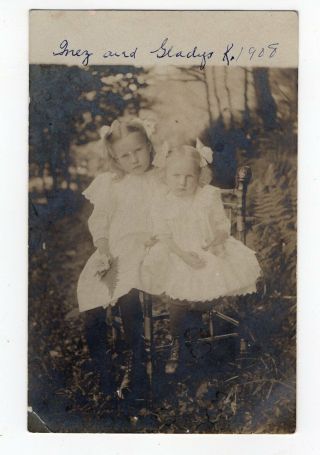 Vtg Photo Postcard 2 Girls Sisters Wearing Antique Clothing Outside? Portrait