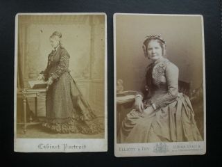 Victorian Ladies Dresses Ringlets Plaited Hair 2 Cabinet Cards Elliott Fry