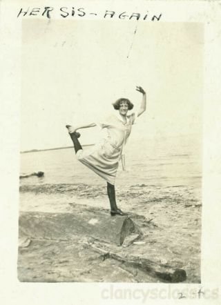 1924 My Kid Sister Dancing At Beach W/out Costume She Would Kill Me For Photo