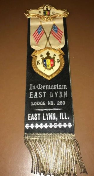 Knights Of Pythias - Vintage Memoriam Ribbon Medal East Lynn Illinois Lodge 280