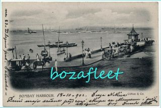 1902 Bombay - Harbour/india Stamp&sea Post Office/used Antique Postcard