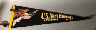 Vintage Felt Pennant 26 " U.  S.  Army Louisiana War Maneuvers Color Wwii Era