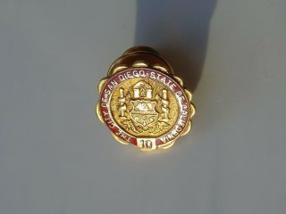 Vtg City Of San Diego Ca 10 Year Service Award Gold Fill Pin Tie Tack California