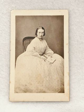 Vintage Cdv Photo - Woman Seated Holding Book