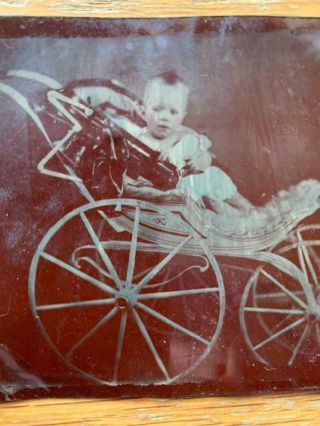 Antique 1800s Tintype Photo Cute Little Baby in Stroller Civil War era 1/4 Plate 2