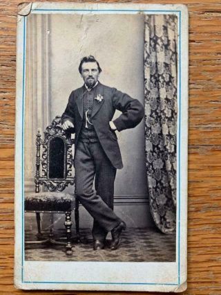 Antique 1800s Civil War Era Cdv Photo Handsome Man Checkered Suit Lamb & Co Id 