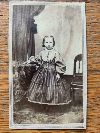 Antique 1800s Civil War Era Cdv Photo Pretty Little Girl Dress
