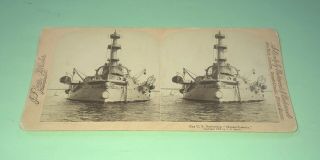 Vintage Stereoview Card - Us Navy Battleship Us Massachusetts - 1899 Underwood