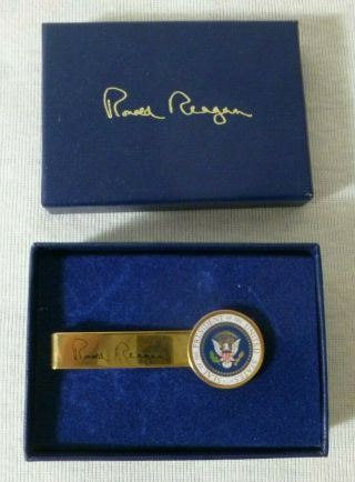 President Ronald Reagan Tie Bar: Engraved Signature & Presidential Seal