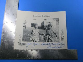 Vintage Seasons Greeting B&w Photo 2 Girls Jim Joan Sarah Betsy Bissland S8793