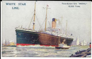 Medic Vintage Postcard White Star Line Lightoller Titanic Connection