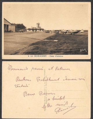 Old France Aviation Postcard - Airplane - La Croix - Sonnet Airport