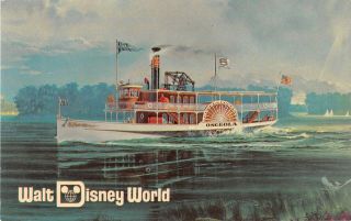 Disney World Postcard Pre Opening Cruising By Excursion Steamer Fl - 027