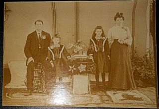 C1890 Family Sepia Photograph,  Hooked Rugs & Table Mat,  Formal Portrait