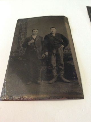2 Antique Tin Photos Of Men