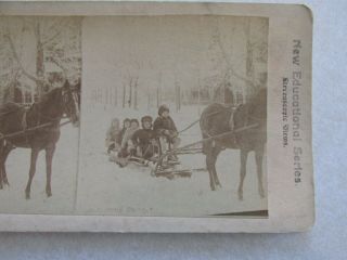 Sv41 Stereoview Photo Card Kids Having Fun On A Horse Drawn Sled In Winter
