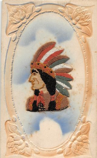 F66/ Native American Indian Postcard C1910 Silk Chief Headdress 1
