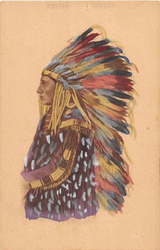 F66/ Native American Indian Postcard C1910 Chief Hand - Painted 19