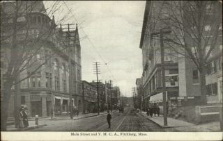 Fitchburg Ma Main St.  Ymca Moxie Sign At Right C1905 Postcard
