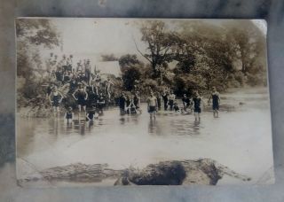 C.  1910 Rp Postcard Boy Scouts Swimming,  Camp Mckinley Lisbon,  Ohio