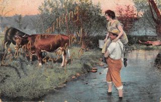 Barclay Maryland Greetings Farm Scene Milking Cow Postcard Jd228212