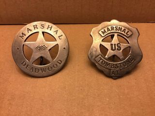 Two (2) Antique Style Old West Lawman Deadwood & Tombstone Marshal Badges