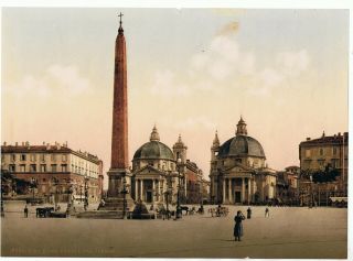 Unmounted Photochrom Photograph - Rome Roma Piazza Del Popola,  Italy