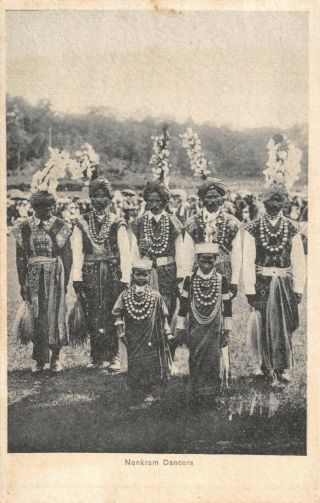 India Ethnic Indian Nonkram Dancers 5 Men & 2 Boys Pose In Costume Printed Card