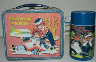 Vintage 1973 Raggedy Ann And Andy Doll Metal Lunchbox & Thermos C6.  5,  Rare