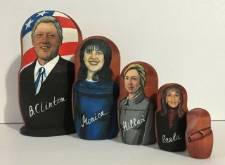 President Bill Clinton Wood Nesting Dolls Monica Lewinsky Sex Scandal Set Of 5