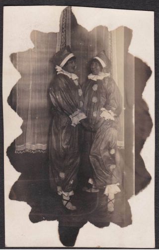 Ladies Pose In Clown Costumes Old/vintage Photo Snapshot - Q672