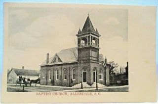 1905 Postcard Baptist Church Allendale Sc,  Horse And Carriage