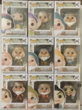 Snow White And The 7 Dwarfs Plus Witch Set Of 9 Funko 339 - 347 80 Years