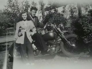 Vintage Harley Davidson Motorcycle 1940s Indian Photo Cool Couple Vtg