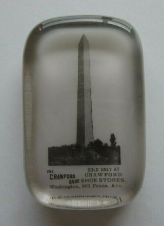 Washington Monument Crawford Shoe Stores Glass Advertising Paperweight Abrams