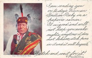 F65/ Native American Indian Postcard 1907 Ute Medicine Man Birds 5