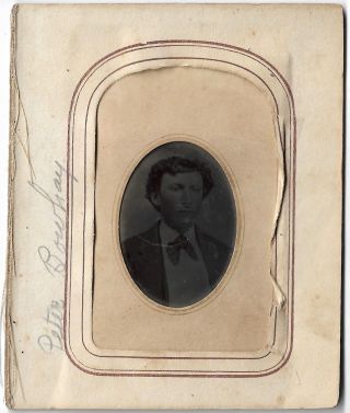 Antique Tintype Photograph Bust Of A Man Named Peter Bowhay Genealogy Research